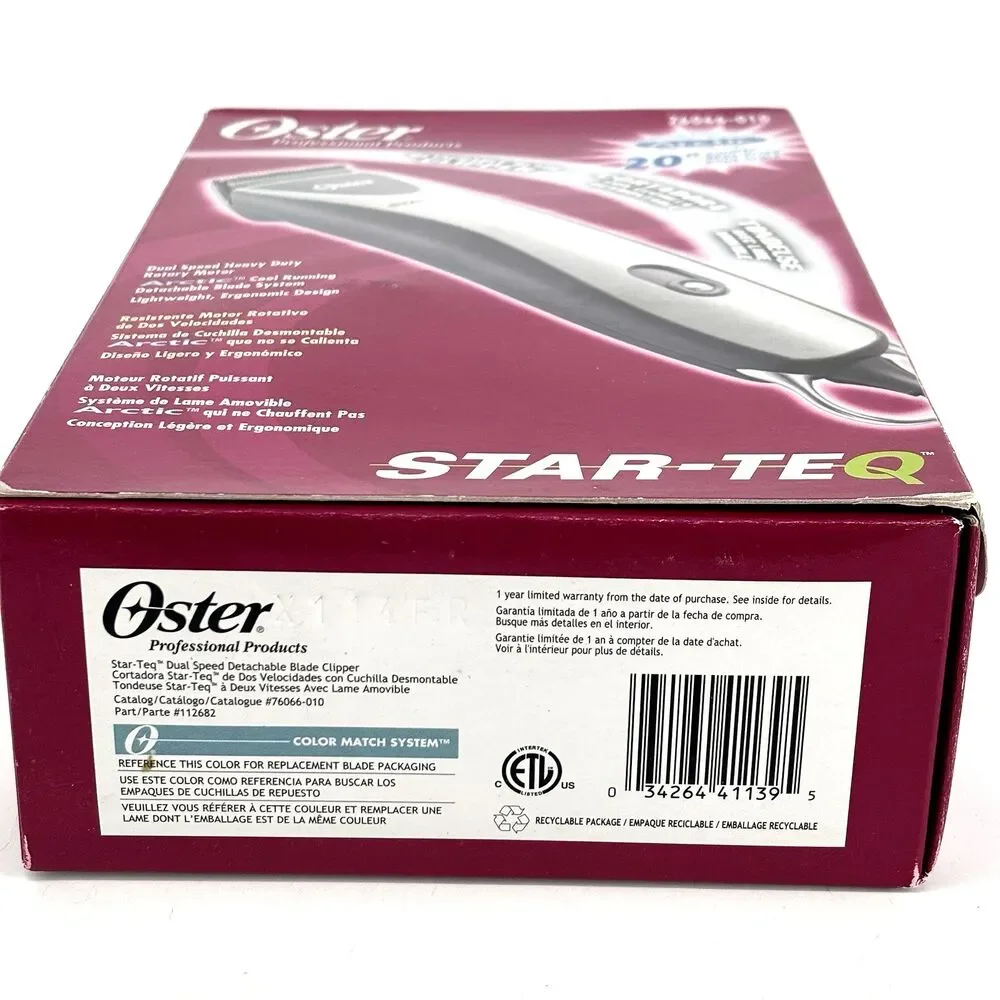 Oster Professional Star-Teq Detachable Blade Clipper DUAL Speed #76066-010 NIB